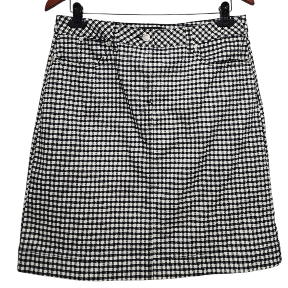 Talbots Black and White Fancy Gingham Denim A-Line Skirt Size 6 Preppy Casual